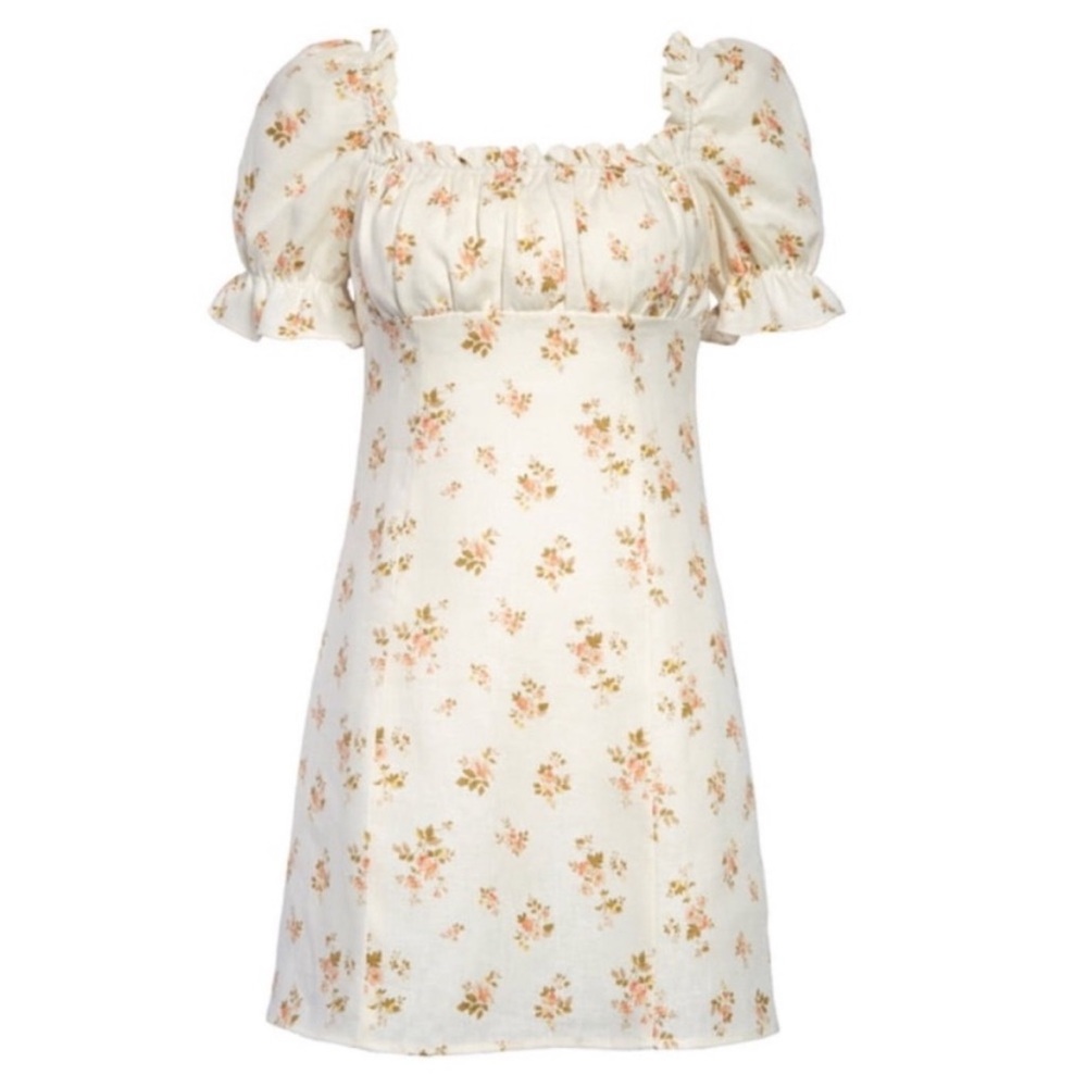 Reformation Robles Mildred Floral Puff Sleeve Linen Dress Cottagecore 12 NEW